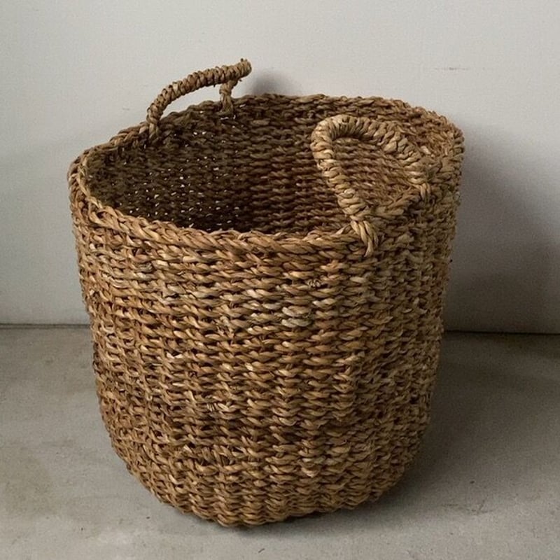 大きなランドリーバスケット 40cm 天然素材 短い持ち手 ランドリー