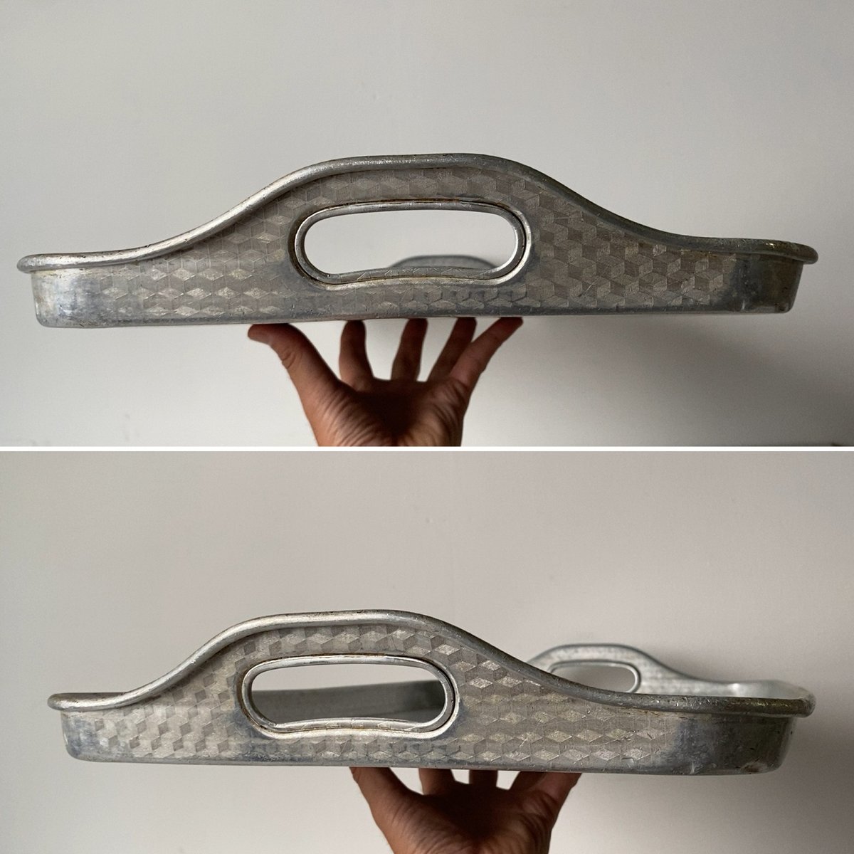 トレーうどん屋ラーメン屋さんアルミ脇取り盆エンボス給食大小2枚セット874