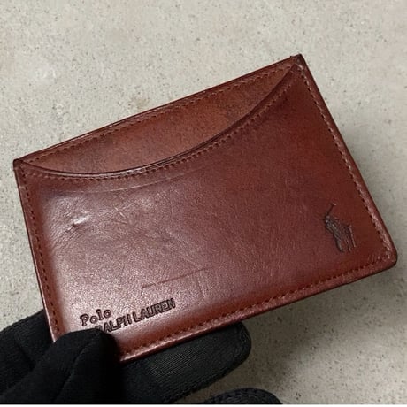 POLO RALPH LAUREN ポロ ラルフローレン レザーパスケース カードケース 名刺入れ ブラウン USED