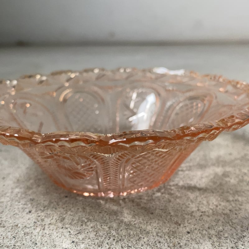 アンティークプレスガラス デザートプレート デザート皿 ダークローズ