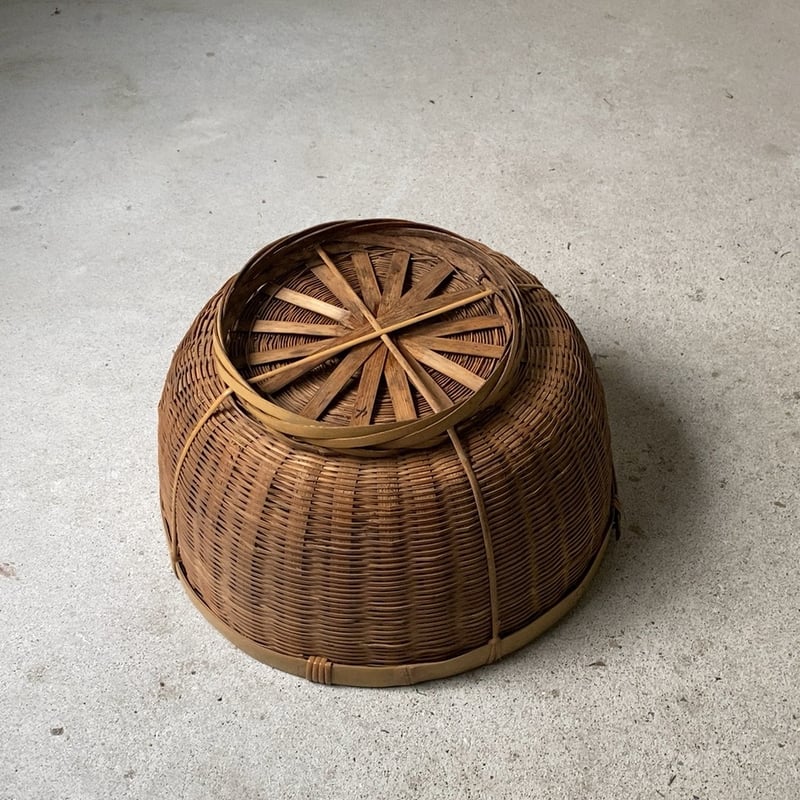 竹籠蓋付き飯籠椀籠古民芸竹細工かごN374