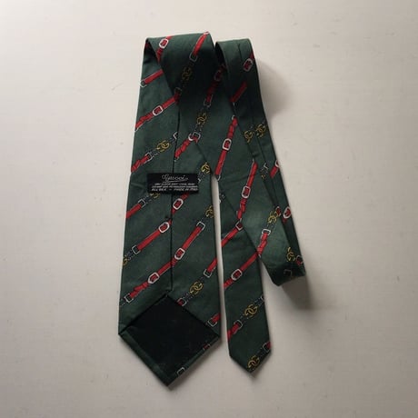 GUCCI  オールドグッチ  ヴィンテージ ネクタイ 筆記体ロゴ シルク100%  グリーンベース GGチェーンベルト柄 レジメン 中古美品