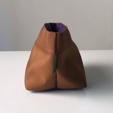 Herve Chapelier エルベシャプリエ 927N ブラウン/パープル  ナイロン舟型ポーチM　コスメ 化粧ポーチ 中古品