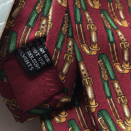 GUCCI オールドグッチ ヴィンテージ ネクタイ タグ付きデッドストックベルト総柄  ボルドー シルク100% 未使用品