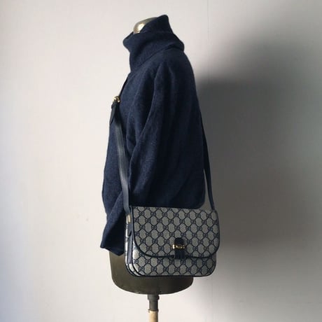 GUCCI グッチ オールドグッチ  コーティングGGキャンバス  ショルダー バッグ ネイビー  ヴィンテージ 中古美品