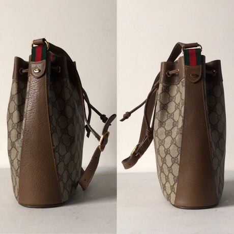 GUCCI グッチ オールドグッチ GGプラス コーティングキャンバス 巾着型ショルダーバッグ シェリーライン ノエ型 ヴィンテージ 14.02.034  中古美品