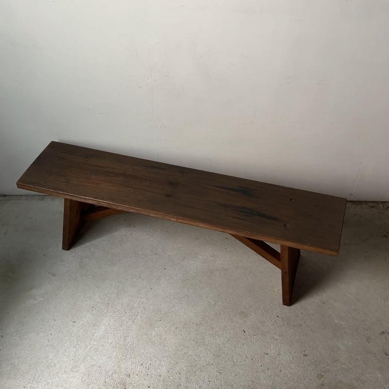 昭和期 木製ベンチ 花台 飾り台 踏み台 黒ヤケ ジャパンヴィンテージ