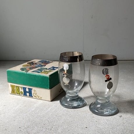 Ingrid glass イングリッドグラス　西ドイツ製 銀縁 ペア ビアグラス 箱入タグ付 デッドストック 汚れはございますが完品