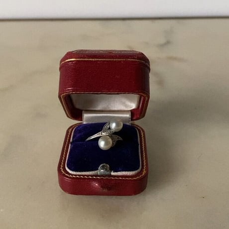 大阪 松屋宝飾店  ヴィンテージパールリング  4mm×2  総重量3.3g  size 10.5号 真珠の指輪  Pm刻印  1950年代 旧プラチナ クラシックジュエリー