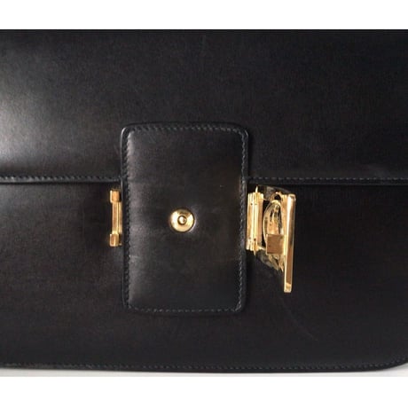 CELINE  セリーヌ  ゴールド馬車金具  カーフレザー  ショルダーバッグ   ブラック  ヴィンテージ  オールド   極美品