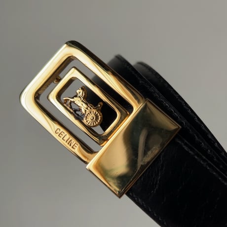 CELINE オールドセリーヌ 馬車金具 バックル  レザーベルト リバーシブル ゴールド金具 デッドストック 未使用品