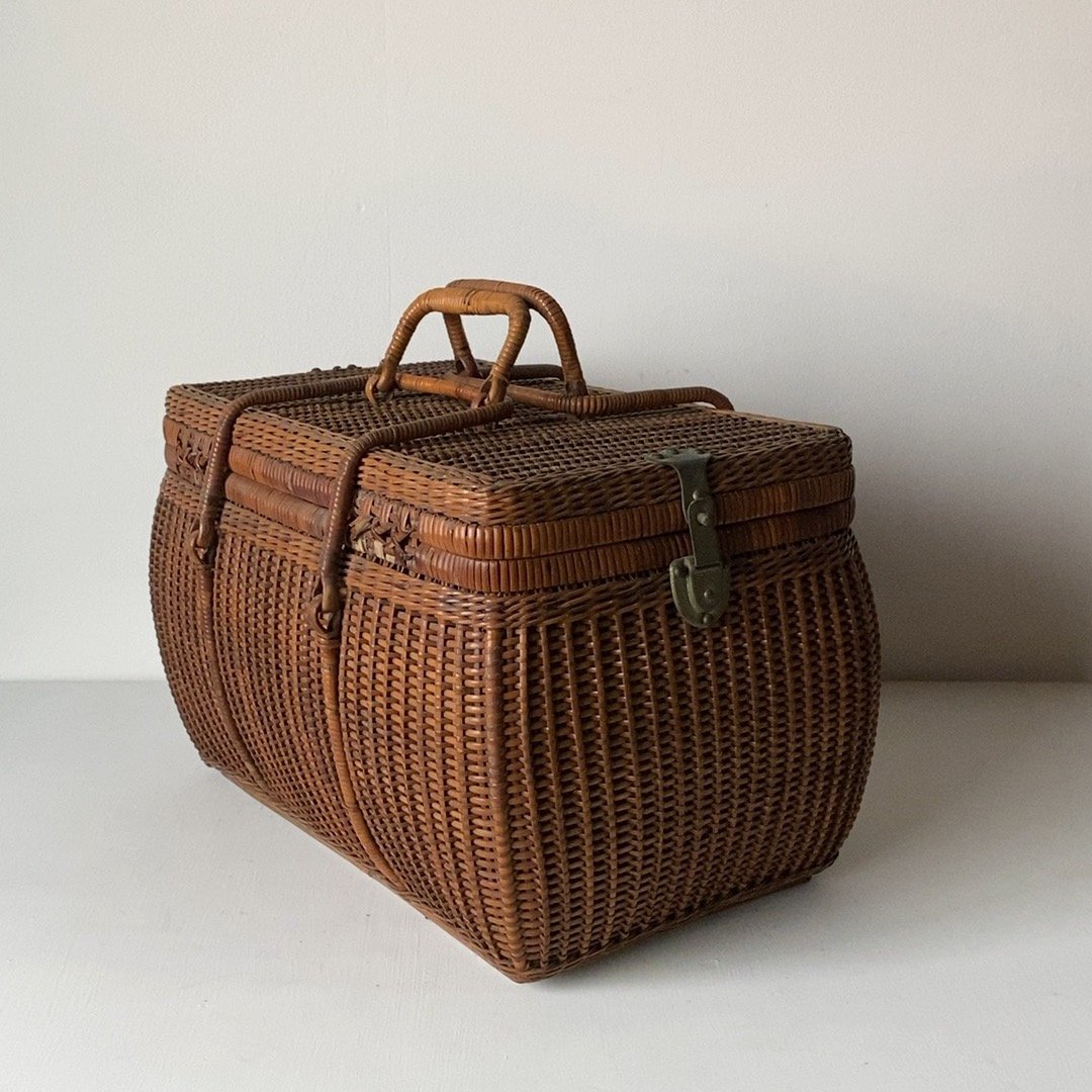 古い茶籠 ヴィンテージラタンバスケット 籐編みの手提げ籠 茶籠 茶かご  