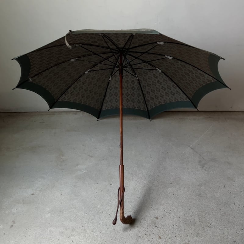 YASUDA エーワン ヴィンテージ日傘 織 総柄 木彫りハンドル 昭和期