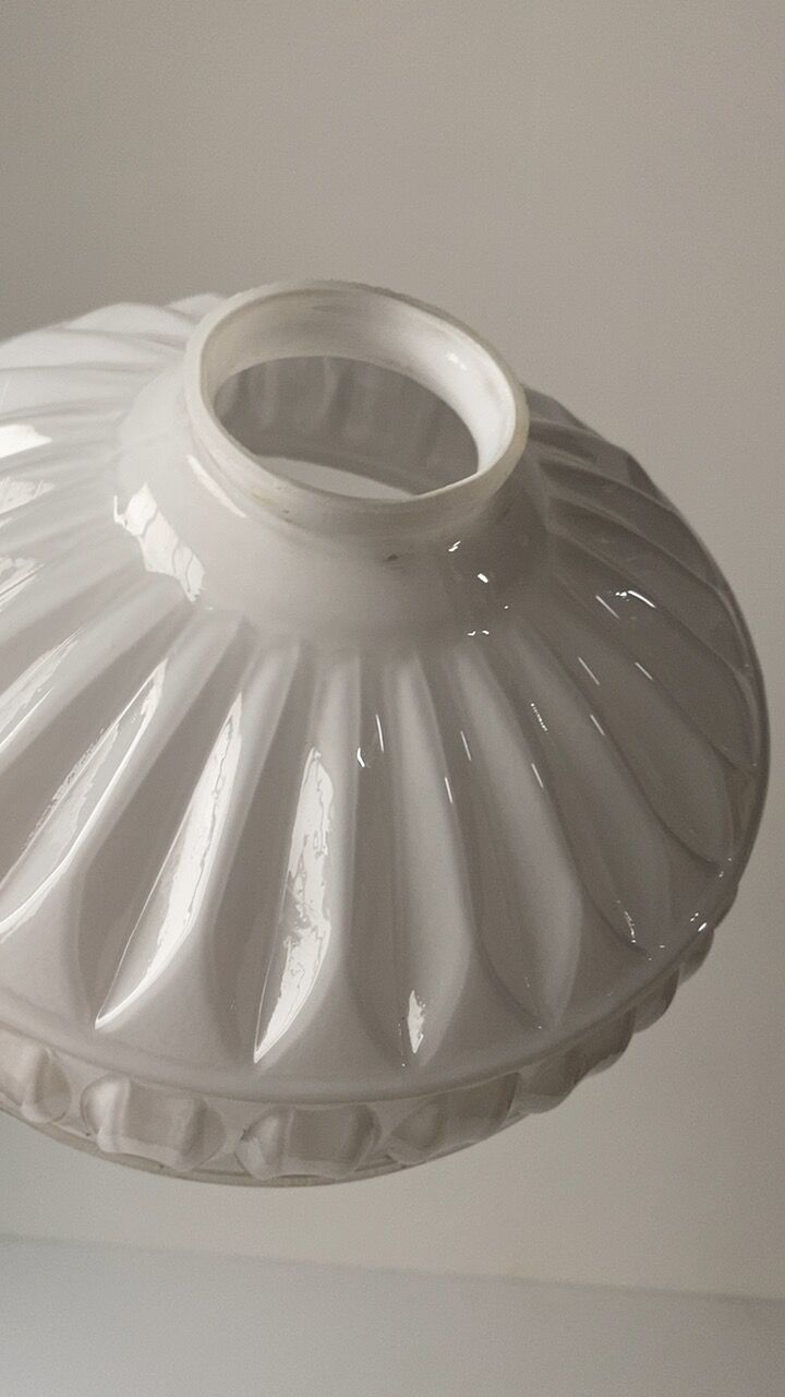 大正〜昭和期 乳白ガラス 樽紋様 プレスガラス 20cm