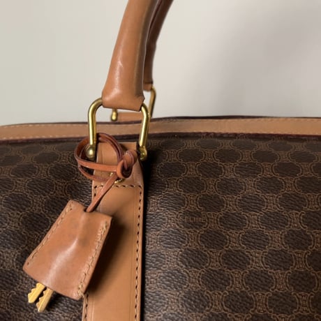 CELINE オールドセリーヌ トリオンフ(マカダム) 総柄  ボストンバッグ ゴールド金具 カデナ+鍵付き ヴィンテージセリーヌ 中古美品