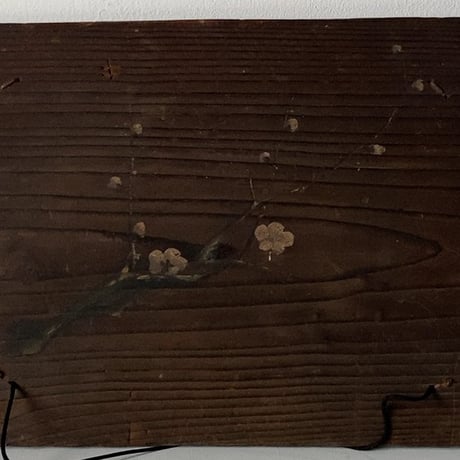 古い板絵   表＝夏野菜(茄子と瓜)  裏＝梅図　杉無垢板 仏画  ジャパンヴィンテージ