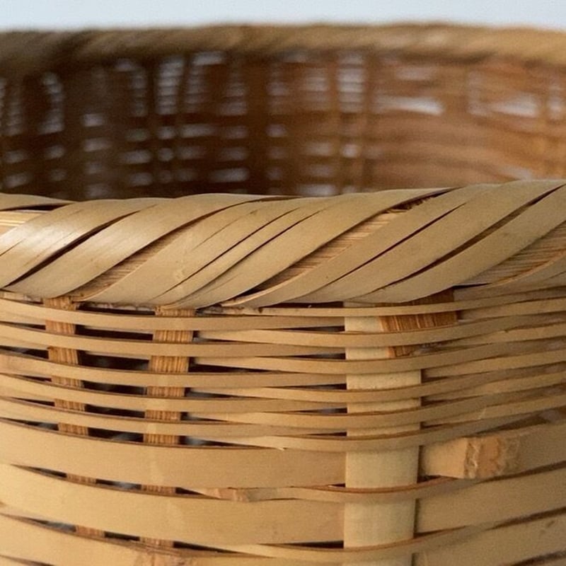 筒型持ち手付竹籠 22cm ワンハンドル竹編みかご 手提げカゴ 白木