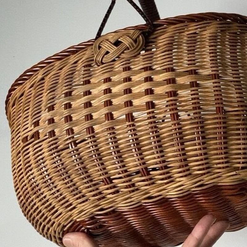 昭和期の買物籠 ヴィンテージ ラタンかごバッグ 籐編みのワンハンドル
