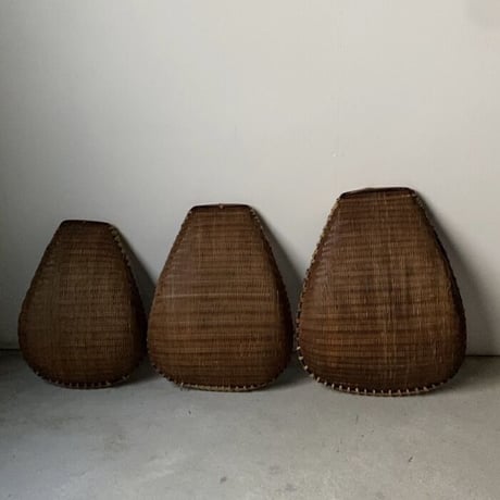 片口ざる 入れ子3点セット ヴィンテージ 箕ざる 竹編みザル 竹工芸 竹細工 工芸品 古民藝 古民具 古道具