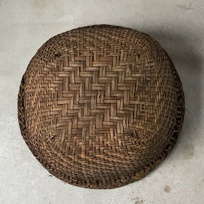 アンティーク大籠 48cm 竹材 山路編みと網代編みで構成された大きな古