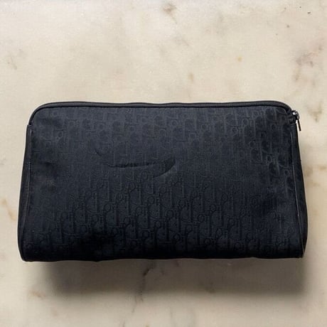 Dior  オールド クリスチャン ディオール  トロッター レギュラーポーチ ブラック レザー/ファブリック ヴィンテージ  28cm