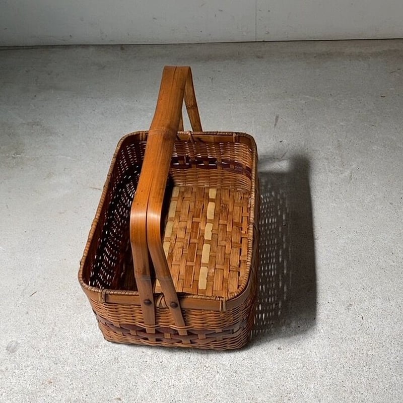 古い手提げ籠 竹かご ワンハンドルバスケット 茶器籠 ヴィンテージカゴ
