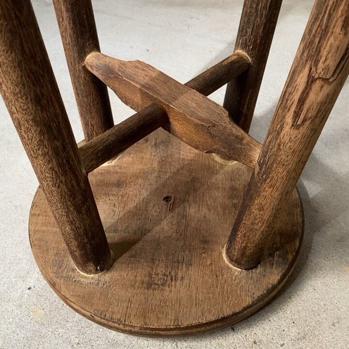 Cアンティーク 木製 無塗装 無垢材 丸スツール 古家具 ナラ ブナ