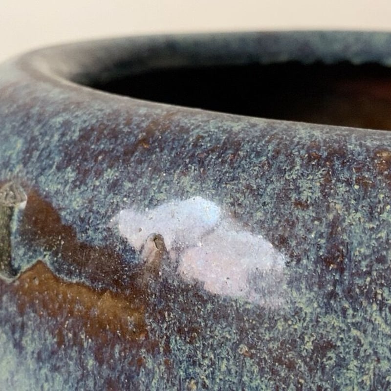 古い大火鉢 幅46cm 海鼠(なまこ)釉 瑠璃釉 深海色 メダカ鉢 睡蓮鉢