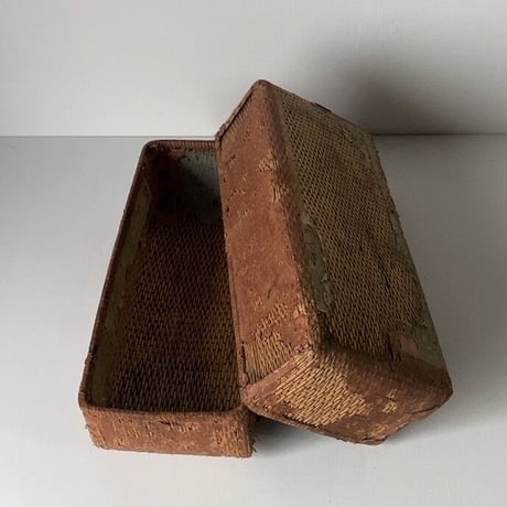 小さく細長い柳行李 一閑張り 36cm 昭和期 弁当行李 台帳行李 道具箱 小物入れ 小さい柳行李