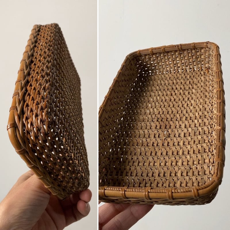 古い籐編みの平箱 茶道具 ペンケース 道具箱 古道具 古民藝 工芸品