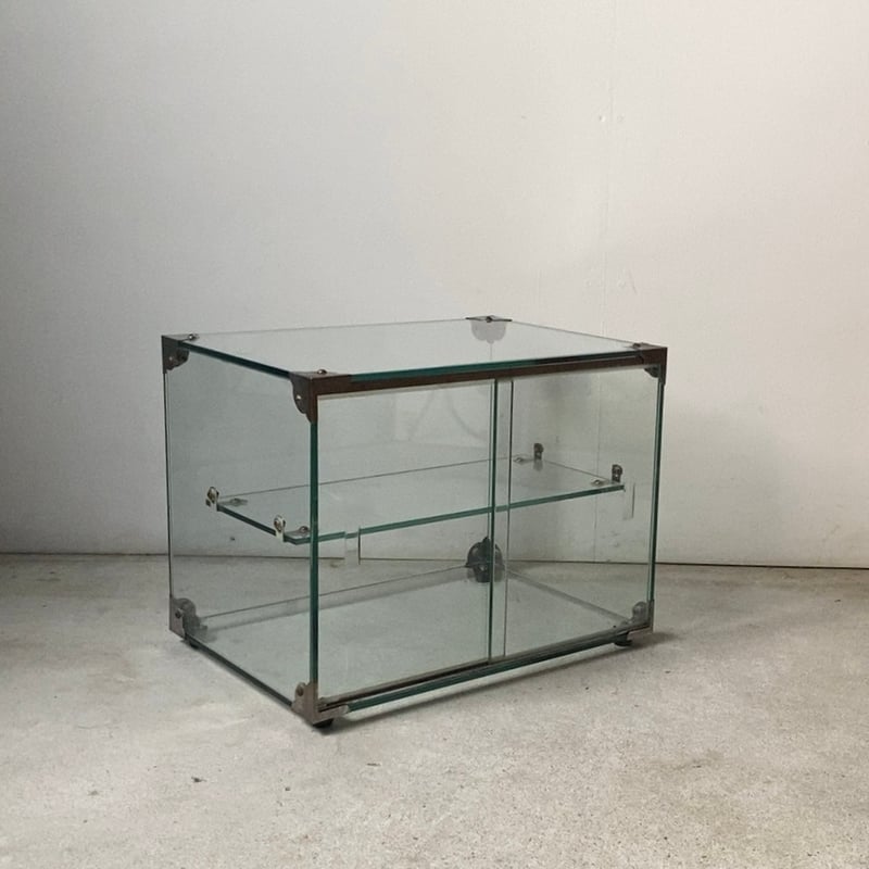 ヴィンテージ ガラスケース 小型 幅35cmの小さめ2段1枚棚板 ガラス