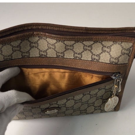 GUCCI グッチ オールドグッチ  GGプラスPVCキャンバス/レザー セカンドバッグ ヴィンテージ 中古美品