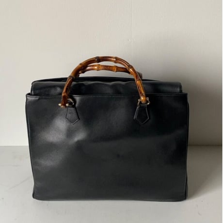 GUCCI オールドグッチ  バンブーレザーバッグ 2wayショルダー付き トートバッグ ハンドバッグ ブラックスムースレザー/ゴールド金具 70s80s ヴィンテージグッチ