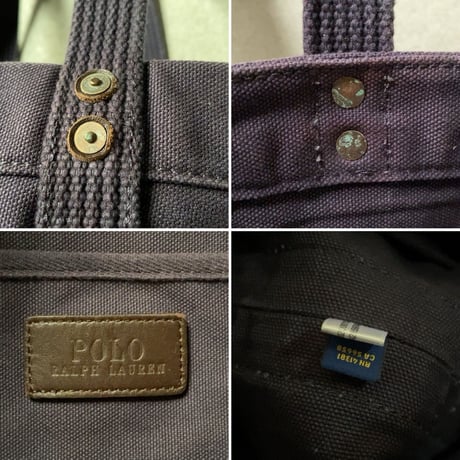 POLO RALPH LAUREN ポロ ラルフローレン 2021年製 キャンバストートバッグ ヘビーオンス レザーワッシャー銅リベット USED