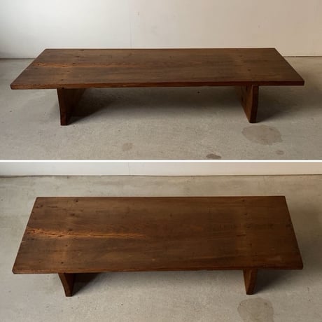 A. 杉一枚板天板 無垢材 木製飾り台 古い調理台 古材木工品 旧家蔵出し品 蟻形包みほぞ継脚