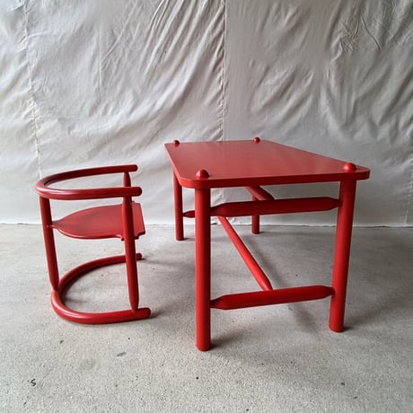 Kosuga Baby Mate  コスガベビーメイト  子供用デスク＆チェア 木製無垢材 赤塗装 ナチュラルファニチャー 椅子はリバースで階調 ジャパンヴィンテージ 良品