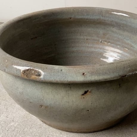 古いこね鉢  幅35cm 古瀬戸 美色  メダカ鉢  金魚鉢  睡蓮鉢  ビオトープ  古作 焼物  完品範疇