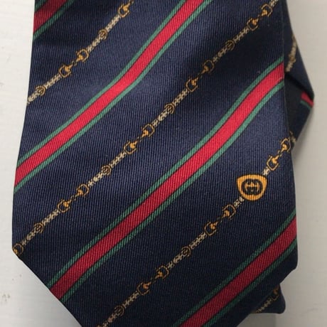 GUCCI  オールドグッチ  ヴィンテージ ネクタイ レジメンタル ビット柄 ネイビー ゴールド シェリーラインシルク100%  中古美品