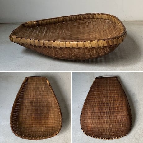 片口ざる 入れ子3点セット ヴィンテージ 箕ざる 竹編みザル 竹工芸 竹細工 工芸品 古民藝 古民具 古道具