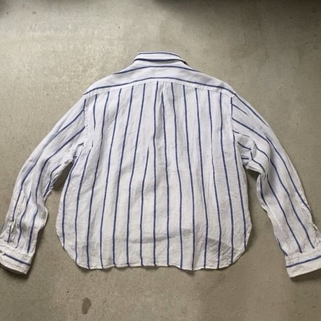 POLO RALPH LAUREN ポロ ラルフローレン 2020年製 クロップドリネンシャツ 白/青ストライプ ドロップショルダー size XS  USED 美品