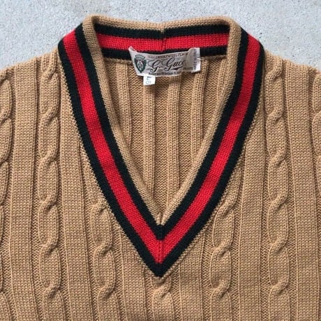 GUCCI  オールドグッチ  ケーブル編み チルデンセーター   ウール素材   size 46   70s ヴィンテージ希少品  好配色  イタリア製  made in italy