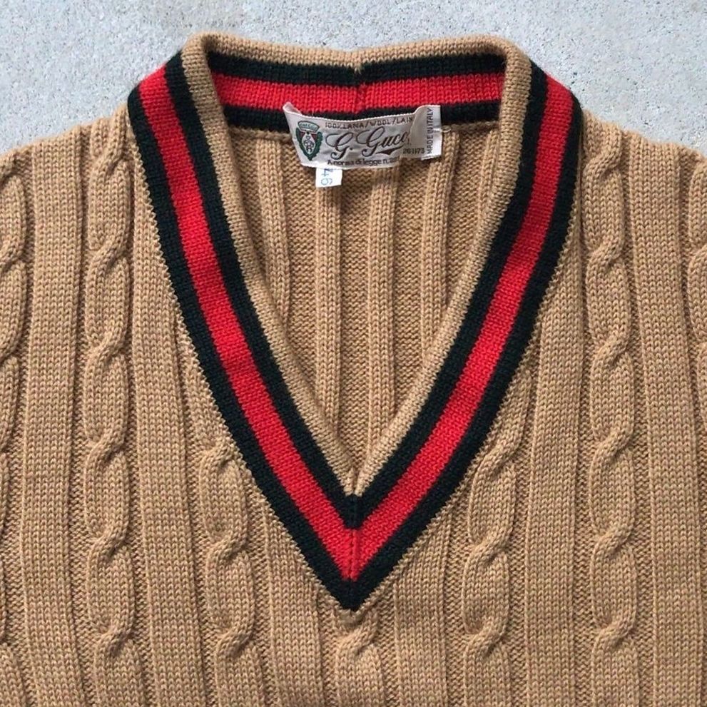GUCCI オールドグッチ ケーブル編み チルデンセーター ウール GUCCI オールドグッチ ケーブル編み チルデンセーター ウール