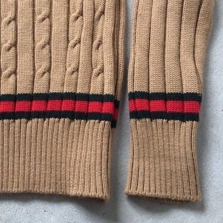 GUCCI  オールドグッチ  ケーブル編み チルデンセーター   ウール素材   size 46   70s ヴィンテージ希少品  好配色  イタリア製  made in italy