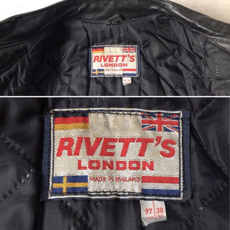 RIVETTS  LONDON  リベッツ ダブルライダースジャケット ブラック・レザー  イギリスヴィンテージ   size38  70sオールドモーターサイクル  made in England