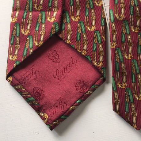 GUCCI オールドグッチ ヴィンテージ ネクタイ タグ付きデッドストックベルト総柄  ボルドー シルク100% 未使用品