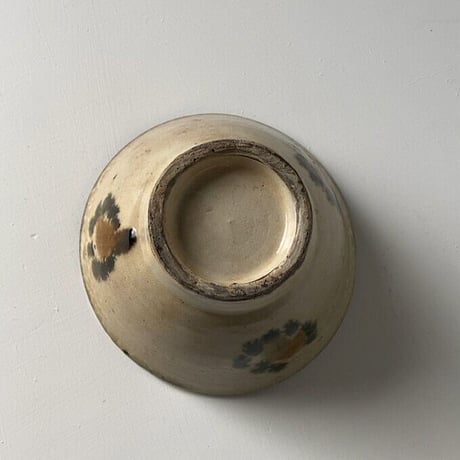 古琉球 やちむん 4.5寸マカイ 古作 登窯 犬の足跡模様 呉須と飴釉の2色構成 昭和期 ヴィンテージ フォークアート