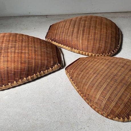 片口ざる 入れ子3点セット ヴィンテージ 箕ざる 竹編みザル 竹工芸 竹細工 工芸品 古民藝 古民具 古道具