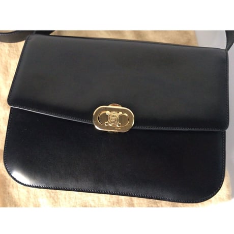 CELINE セリーヌ ゴールド  マカダム金具  カーフレザー  ショルダーバッグ ブラック  ヴィンテージ  オールド  美品