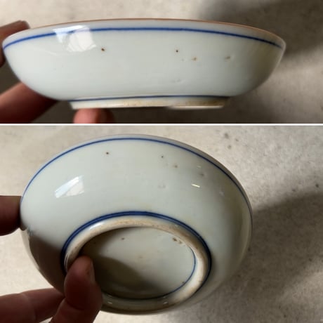 大正期 松柄の古い染付け小皿［5枚セット］呉須 松絵 染付 茶縁 小皿 豆皿 手書き 絵付 グッドバランス 美品範疇