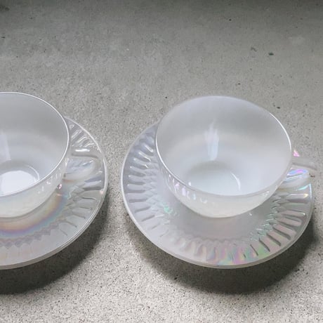 HEAT PROOF USA  フェデラル社製  オーロラミルクガラス カップ＆ソーサー 2客セット アメリカ製 1970s 完品範疇